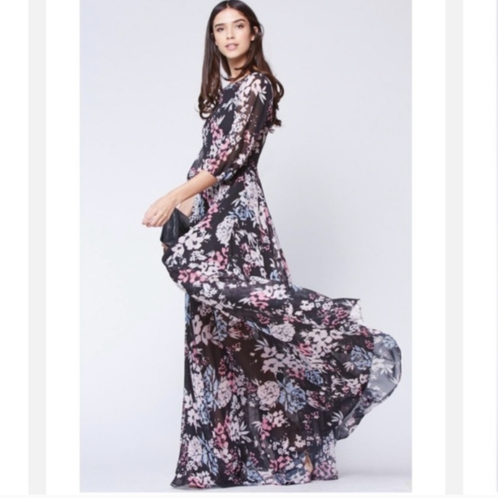 Yumi Kim Woodstock American Beauty Maxi Dress Black Floral M NWOT